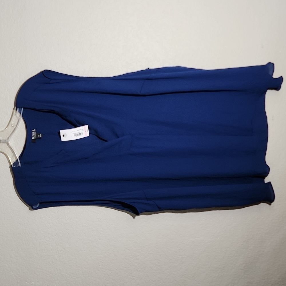 A.n.a Womens Blouse Size 5X Navy Blue A New Approach New Top Sheer Vneck